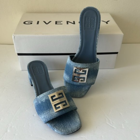 Givenchy 4G Block Heel Slide Sandal Mule Denim Blue Italy Sz.38.5 - Picture 5 of 11
